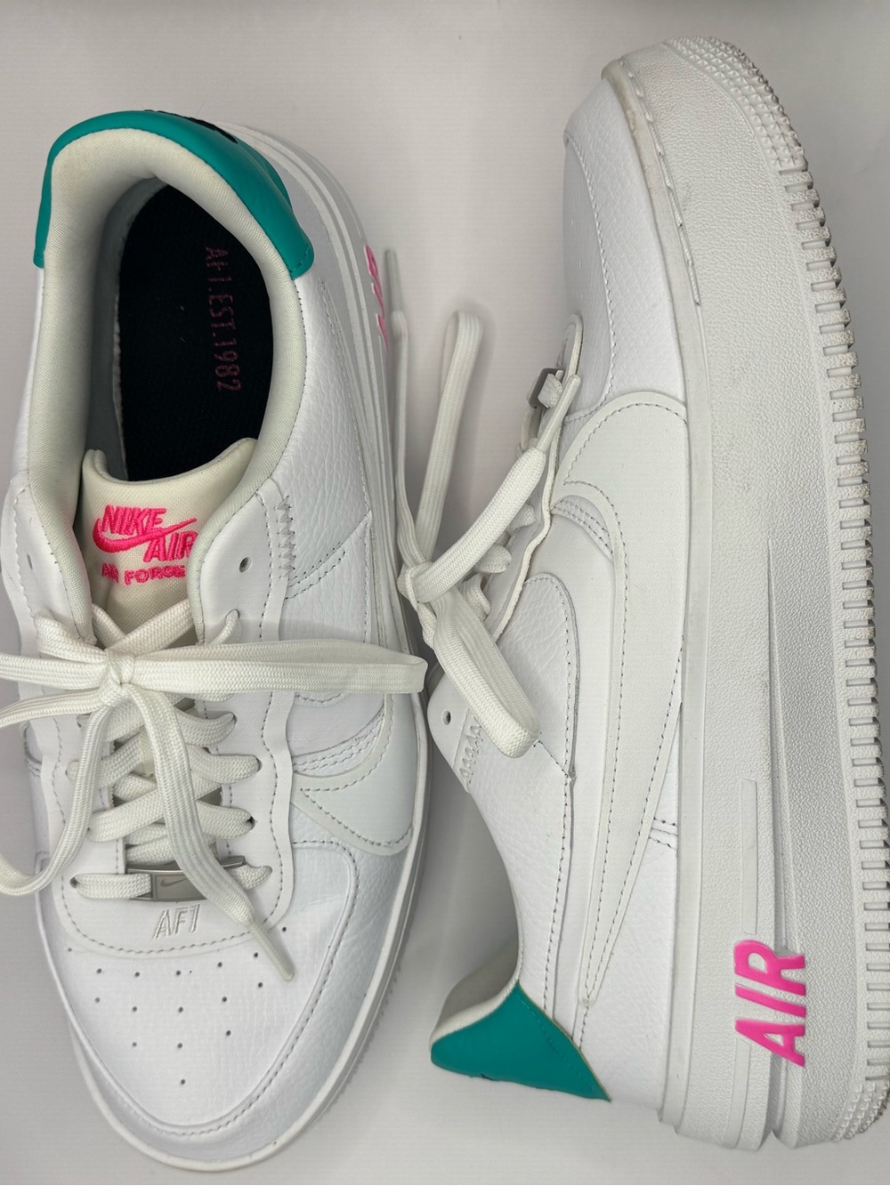 Nike White Sneakers with Teal Heel Tabs